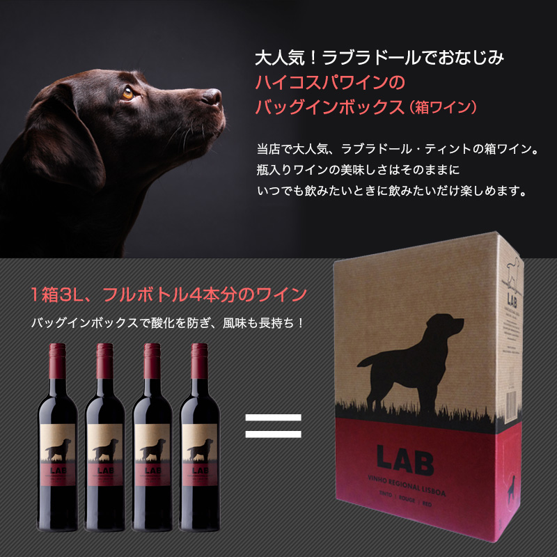 箱ワイン ラブラドール・ティント[2021] 3L 赤ワイン 辛口 ボトル4本分 リスボン/リスボア地方 大人気 ハイコスパ 黒ラブラドール 犬のラベル 直輸入 ポルトガルワイン